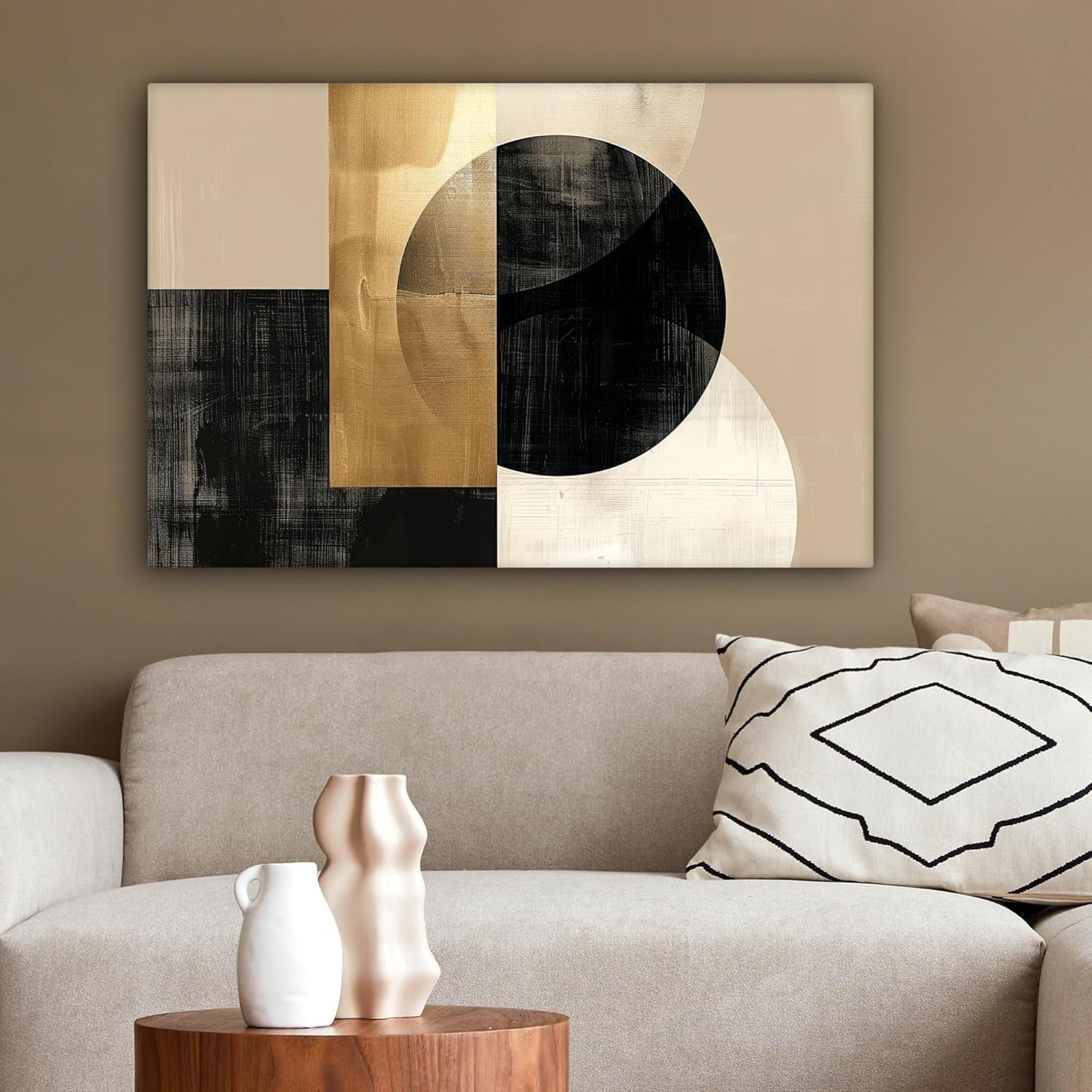 Abstract Gold Black Canvas Wall Art 60x40cm Framed Modern