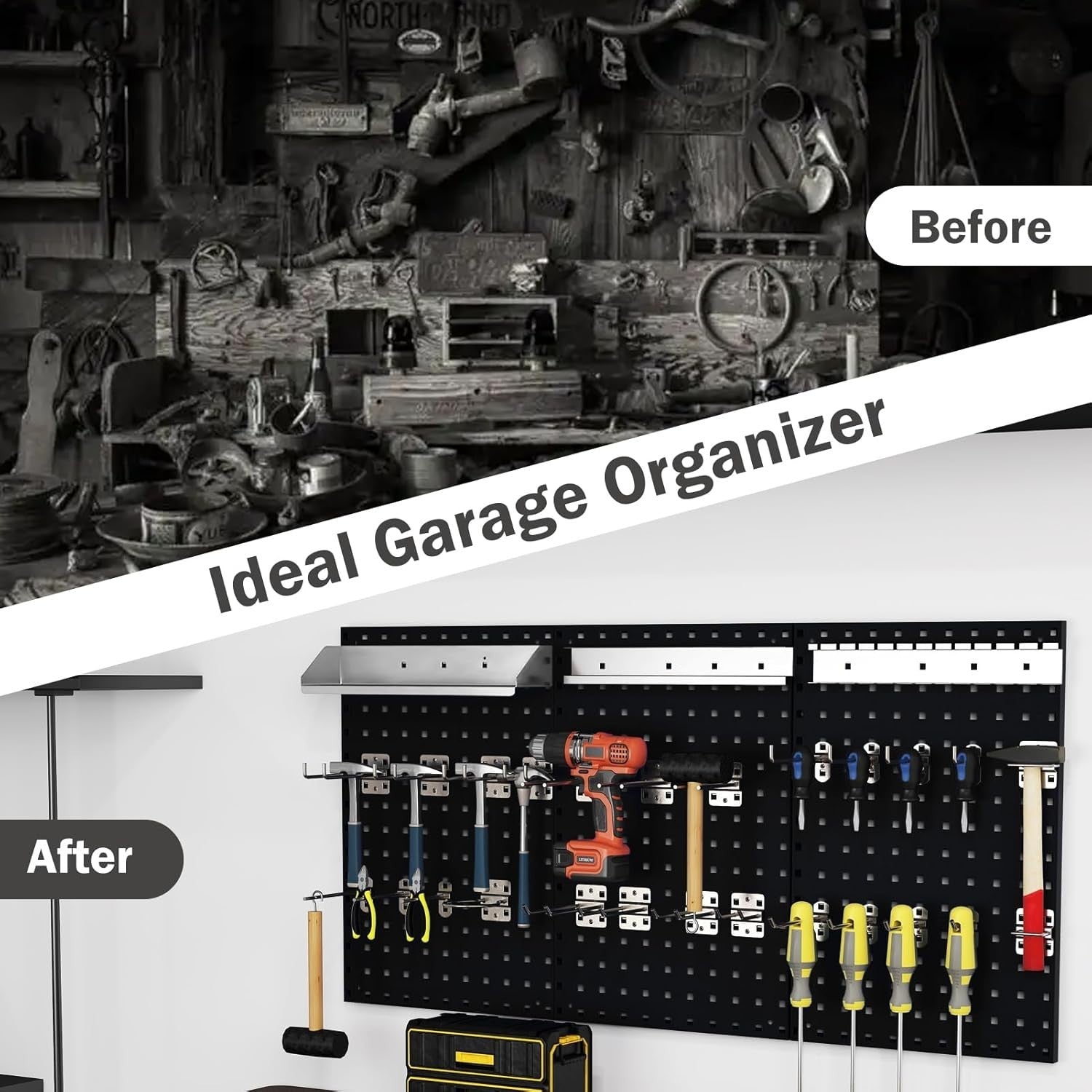 Wall-Mounted Tool Rack Organizer 3 Pegboards + 28 Hooks Black Red