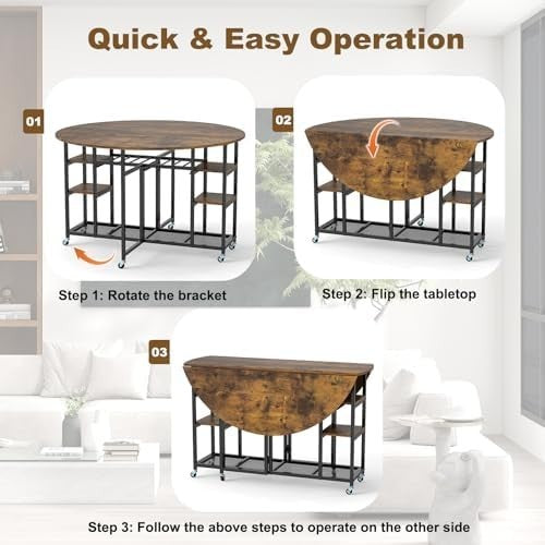 3-Piece Folding Dining Table Set with Stools & Storage Wheels