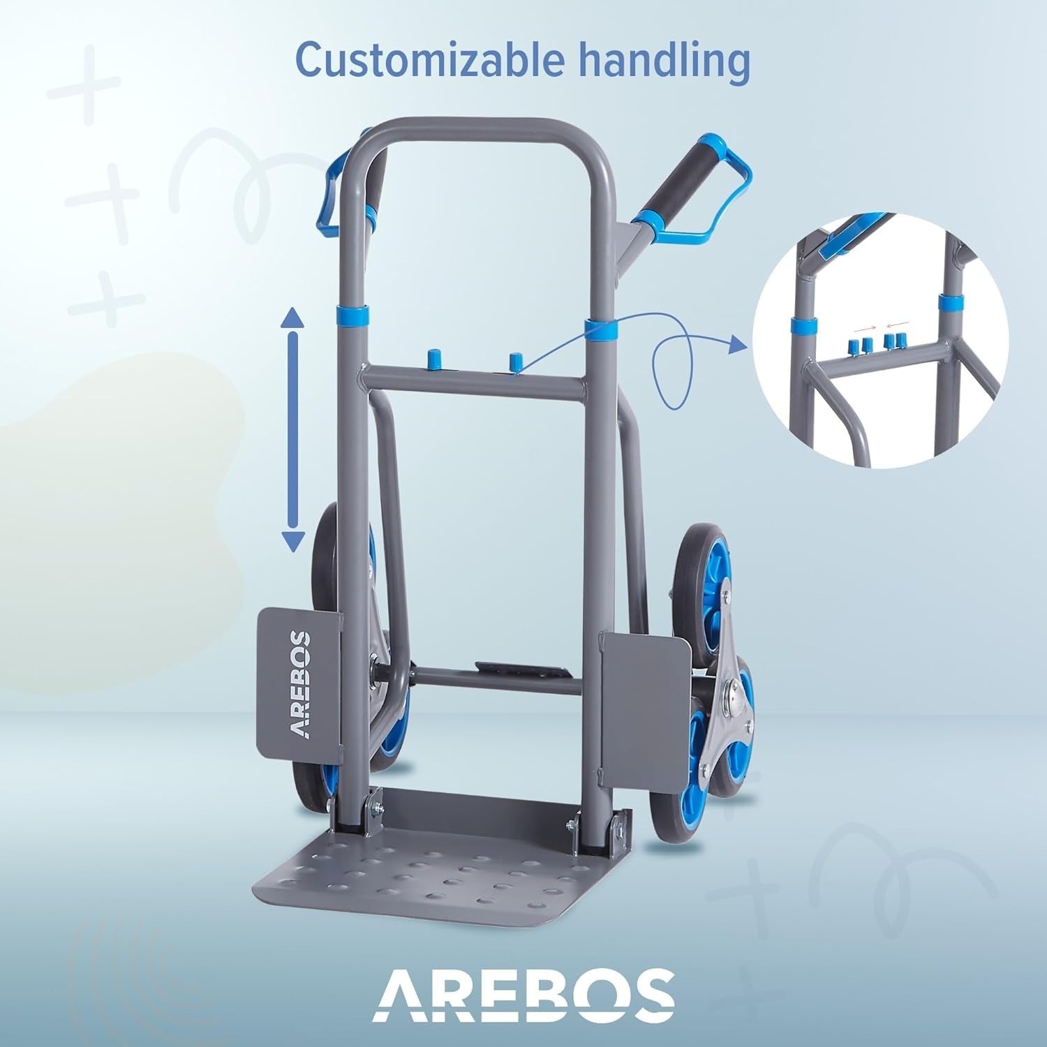Foldable Stair Climber Sack Truck 150kg Steel Frame Adjustable Handle Grey
