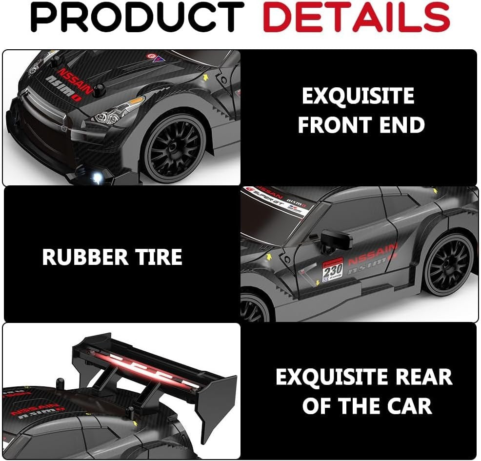 1:24 RC Drift Car 20KM/H 4WD Remote Control Racing Toy 2 Batteries LED Lights