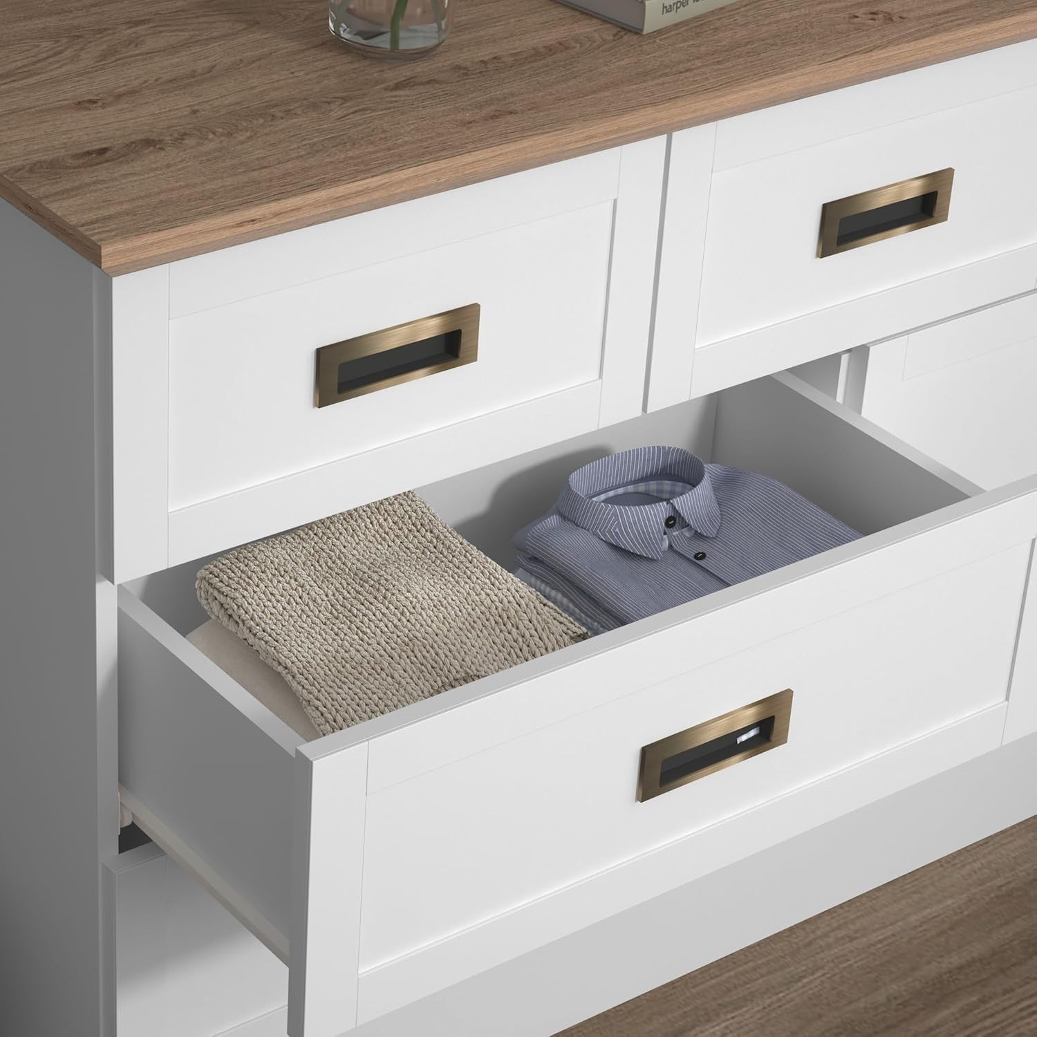 Wide Chest of Drawers 7 Drawer Unit White Oak Storage Cabinet Bedroom