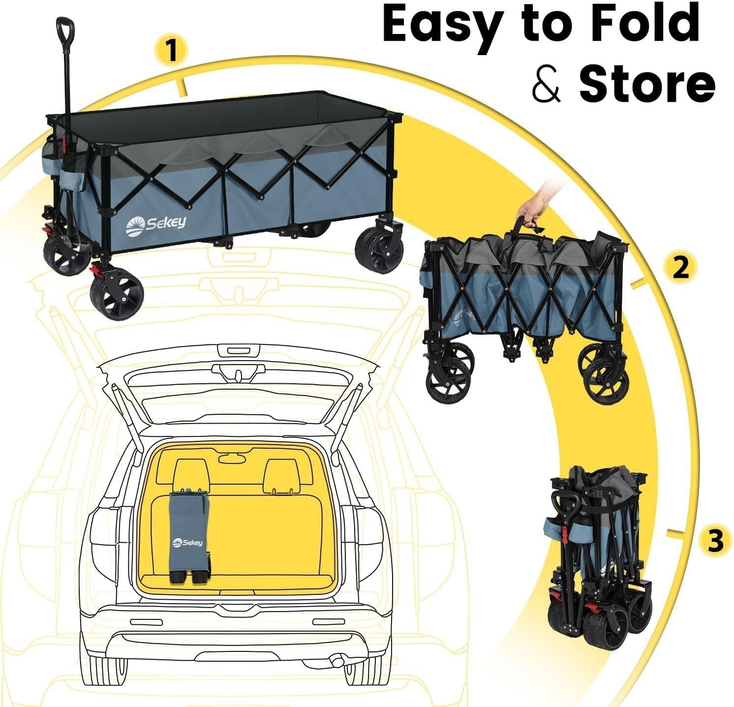 Blue Grey Extra Large Folding Wagon 440lbs Heavy Duty All-Terrain Beach Trolley