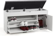 Modern Shoe Storage Bench Seat White Wood Flip Drawer Entryway Hallway Furniture
