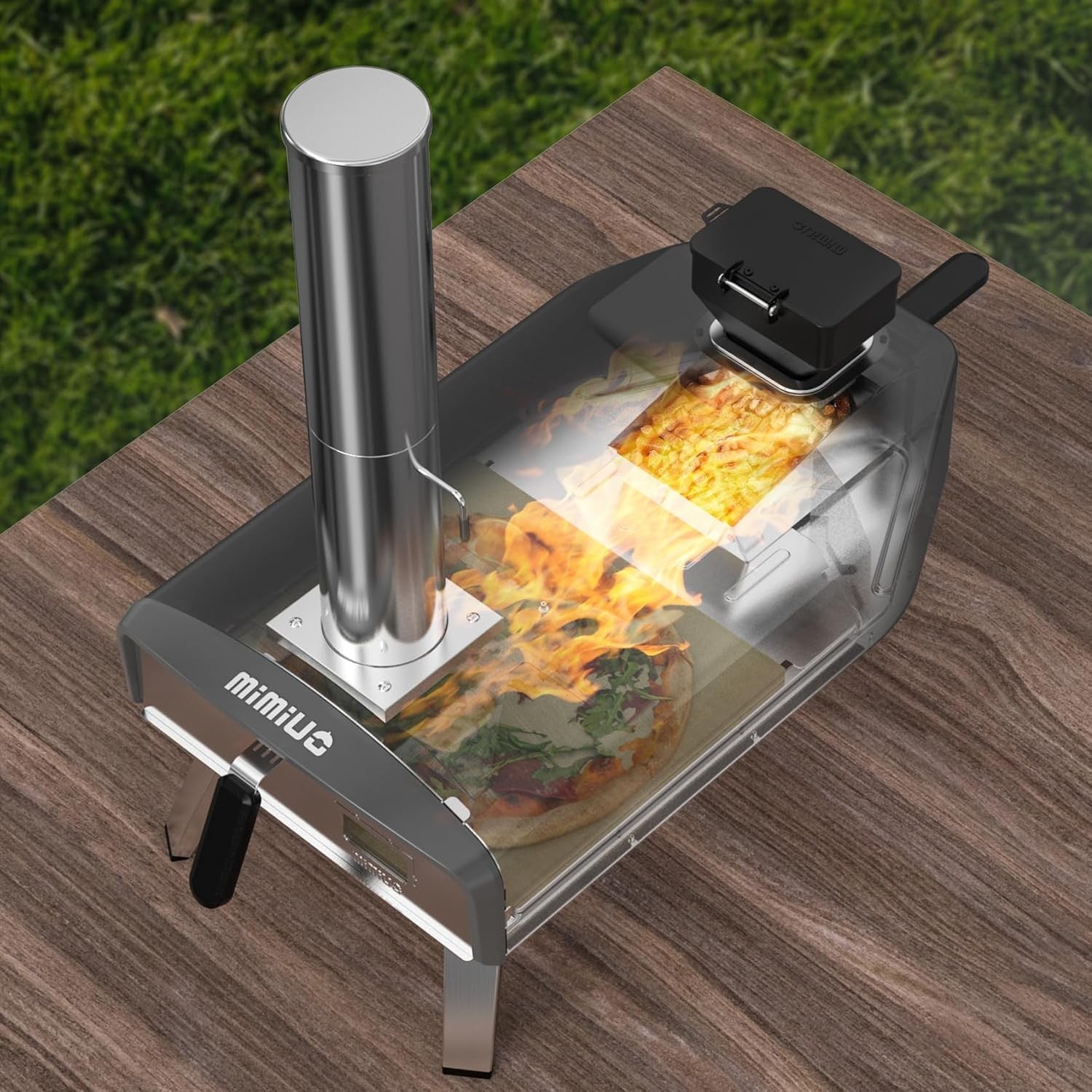 Outdoor Pellet Pizza Oven | Portable Garden BBQ Cooker w/ Stone & Foldable Legs