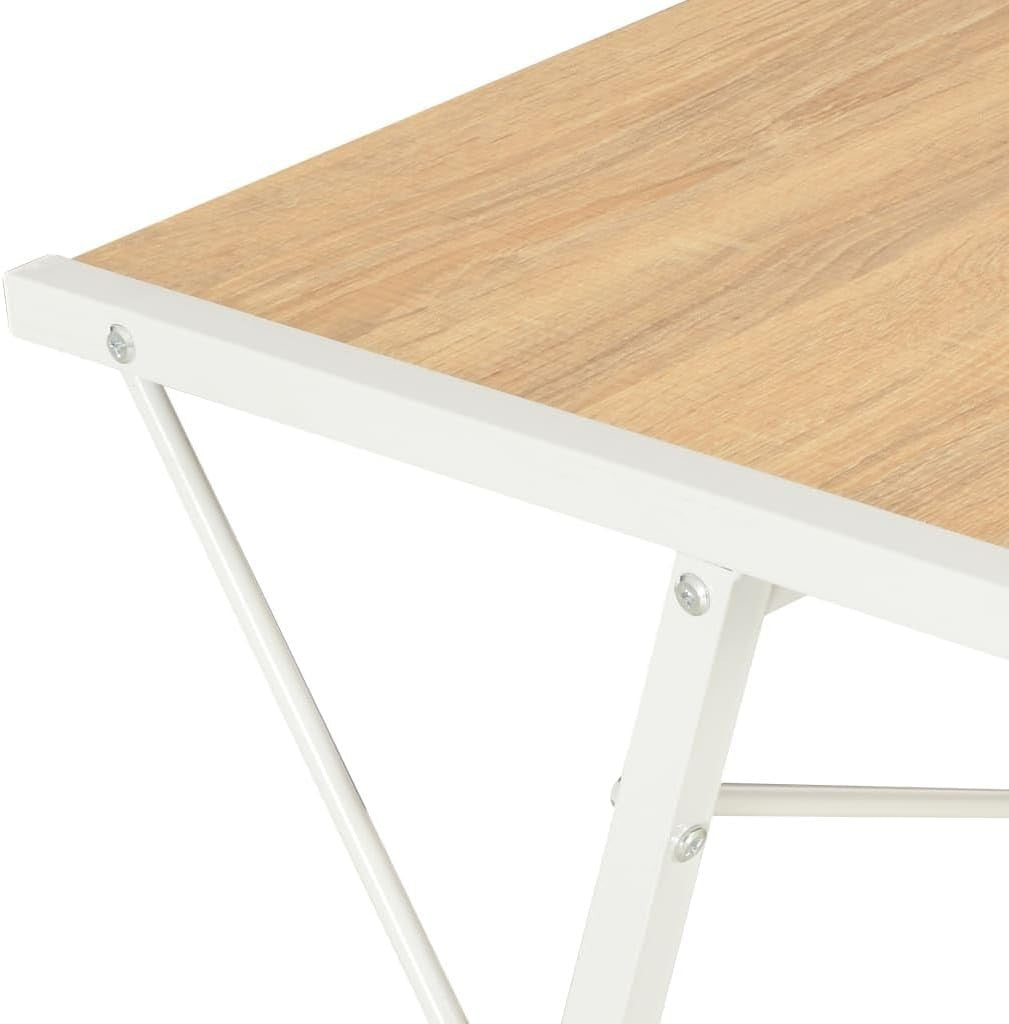 White Brown Z-Shaped Computer Desk 116cm with 3 Tier Shelves