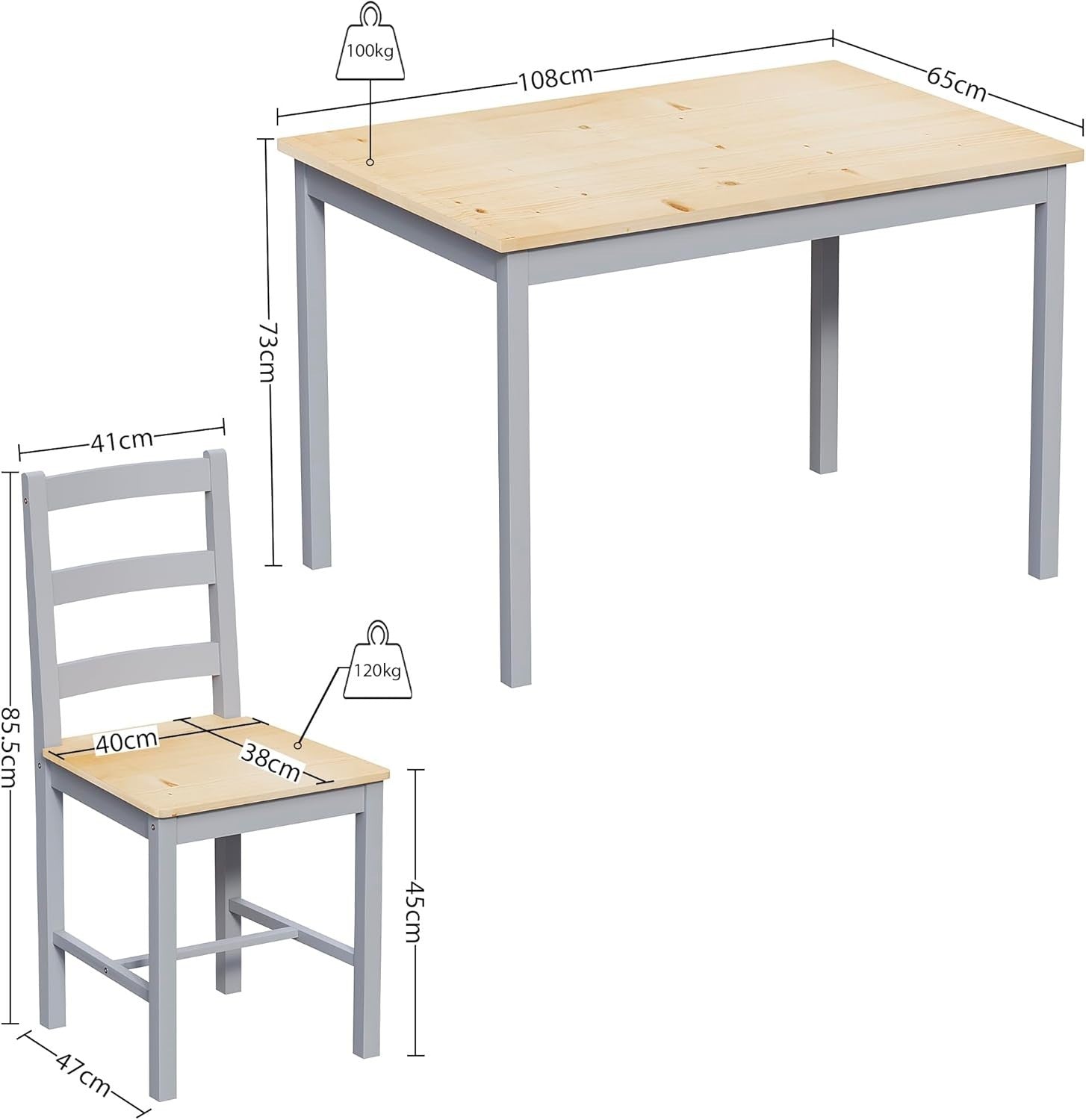 Grey & Pine 4 Seater Dining Table Set | Space Saving Kitchen Table & Chairs