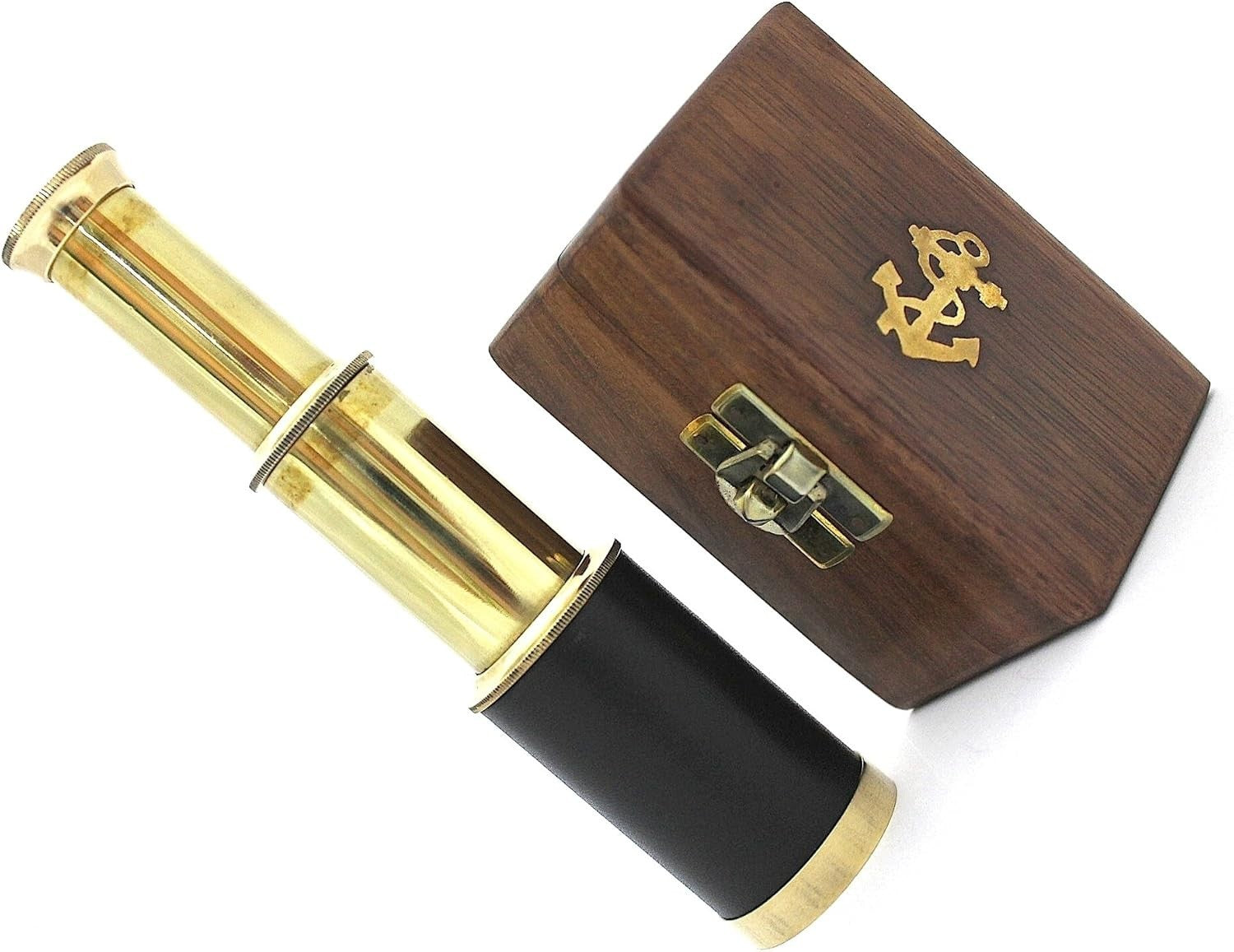 6" Brass Pocket Telescope with Wooden Box – Vintage Mini Scope