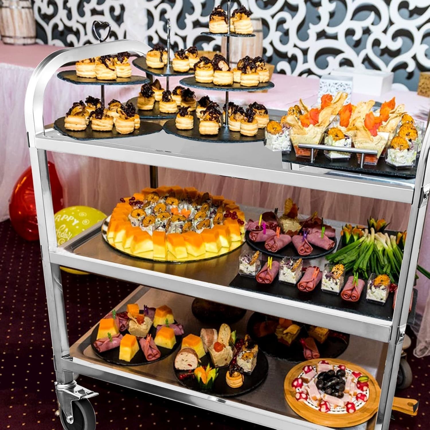 Stainless Steel 3 Tier Serving Trolley 750x400x835mm