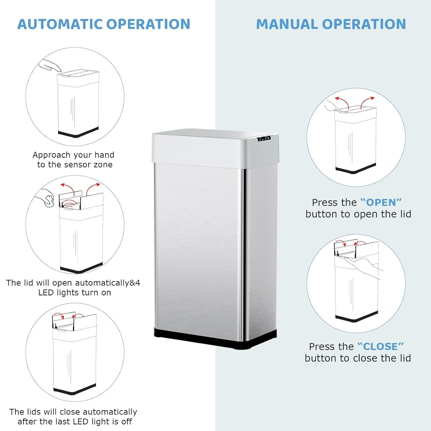50L Touchless Kitchen Bin | Automatic Sensor Trash Can Silver
