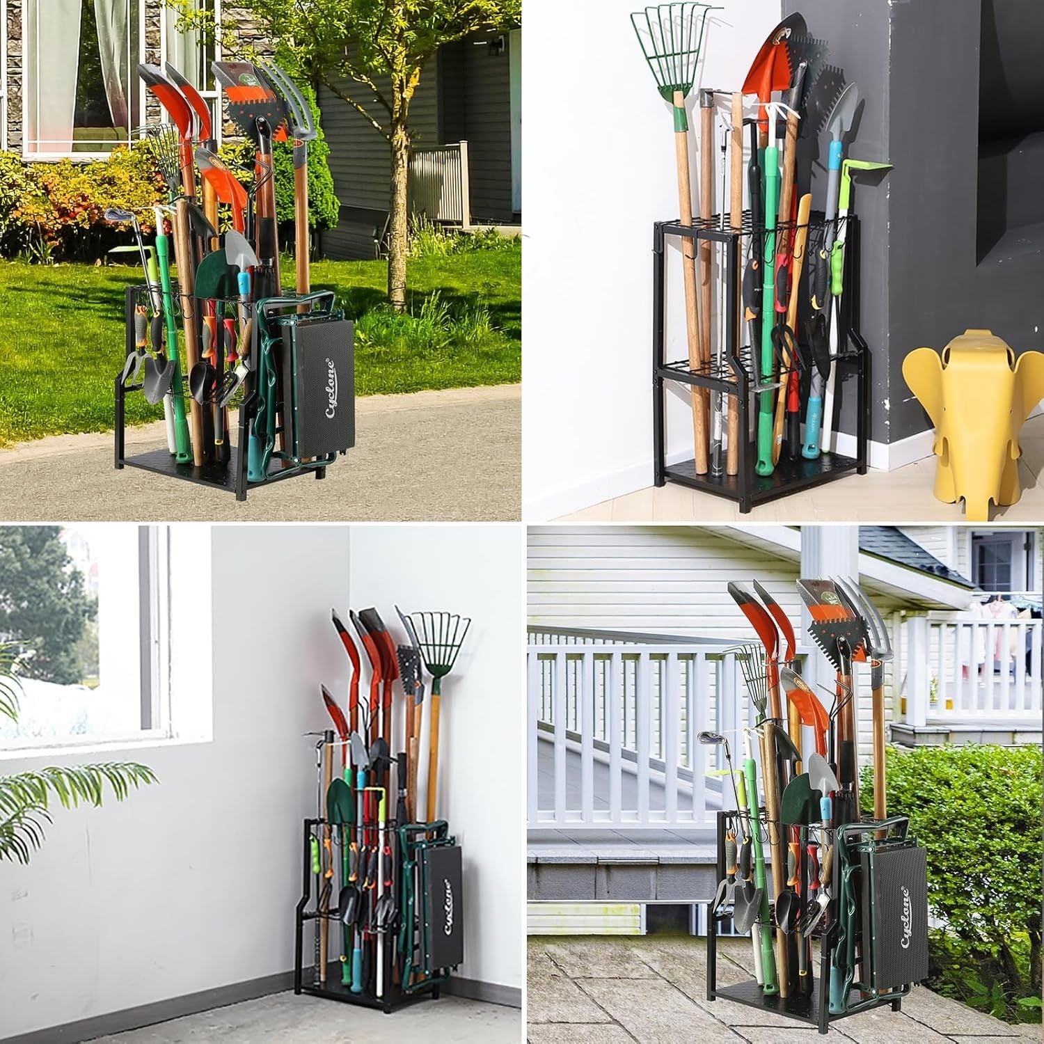 Free-Standing Yard Tool Rack 32.5x47.8x70cm Heavy-Duty Garage Storage Organizer