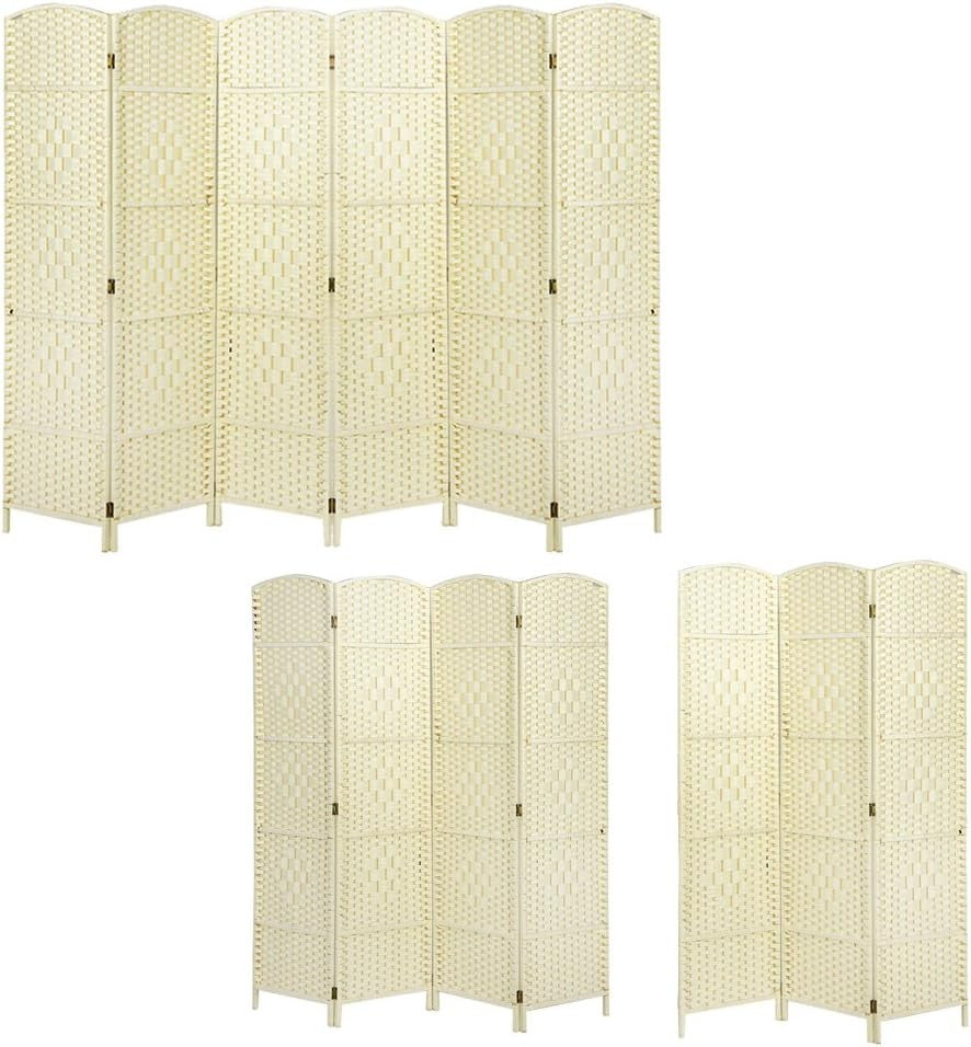 6 Panel Beige Wicker Folding Room Divider Handwoven Privacy Screen 170cm