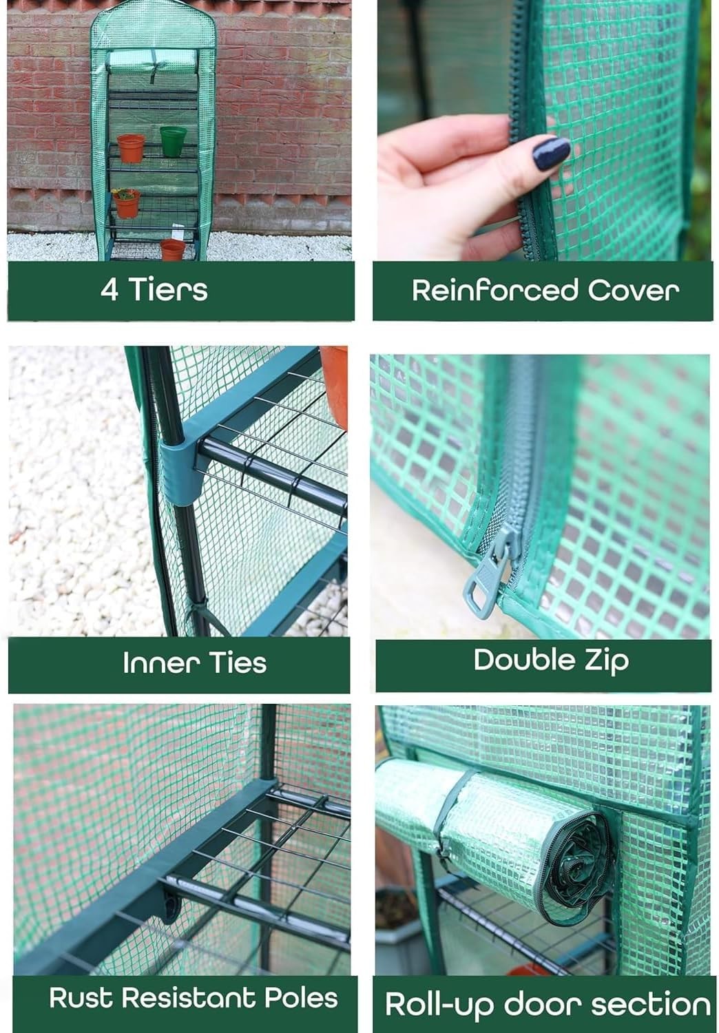 4 Tier Mini Greenhouse PE Cover | Heavy Duty Metal Frame | Outdoor Growhouse