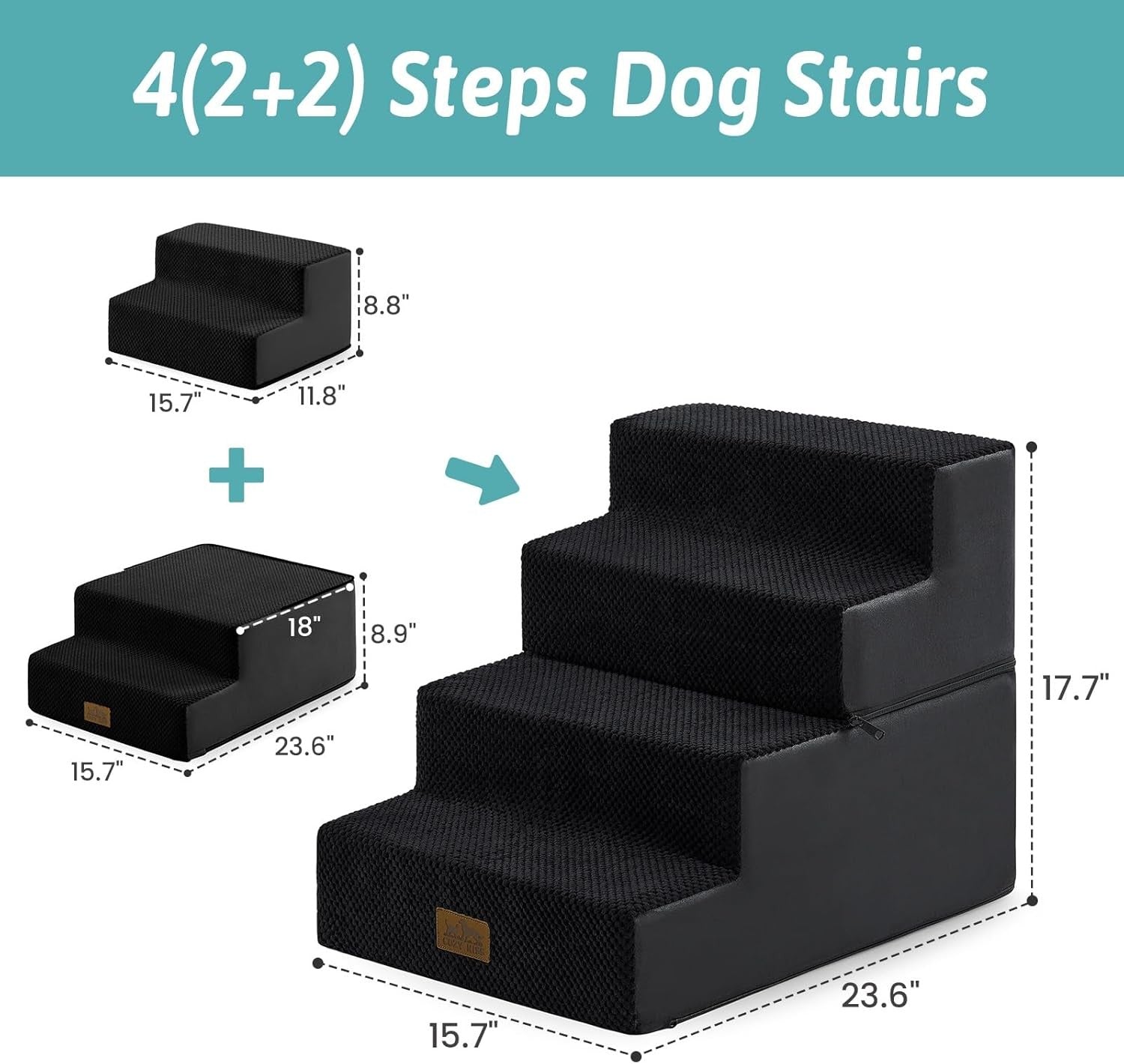 4 Tier Dog Stairs for Small Dogs 45cm High Pet Steps Black