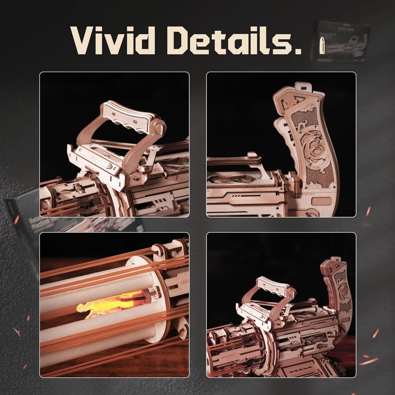 412pc Mechanical Rotating Barrel 3D Wooden Puzzle DIY Model Kit LED