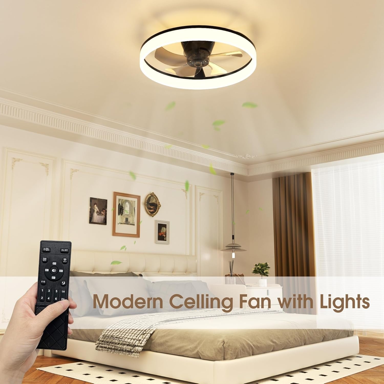 50CM LED Ceiling Fan with Lights, 6 Speeds, Remote & App Control, Black