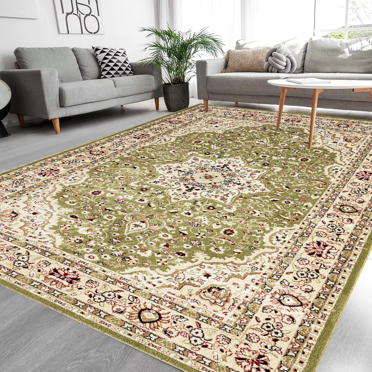 Green Traditional Area Rug 160x230cm Heavy Soft Non Slip Living Room Carpet