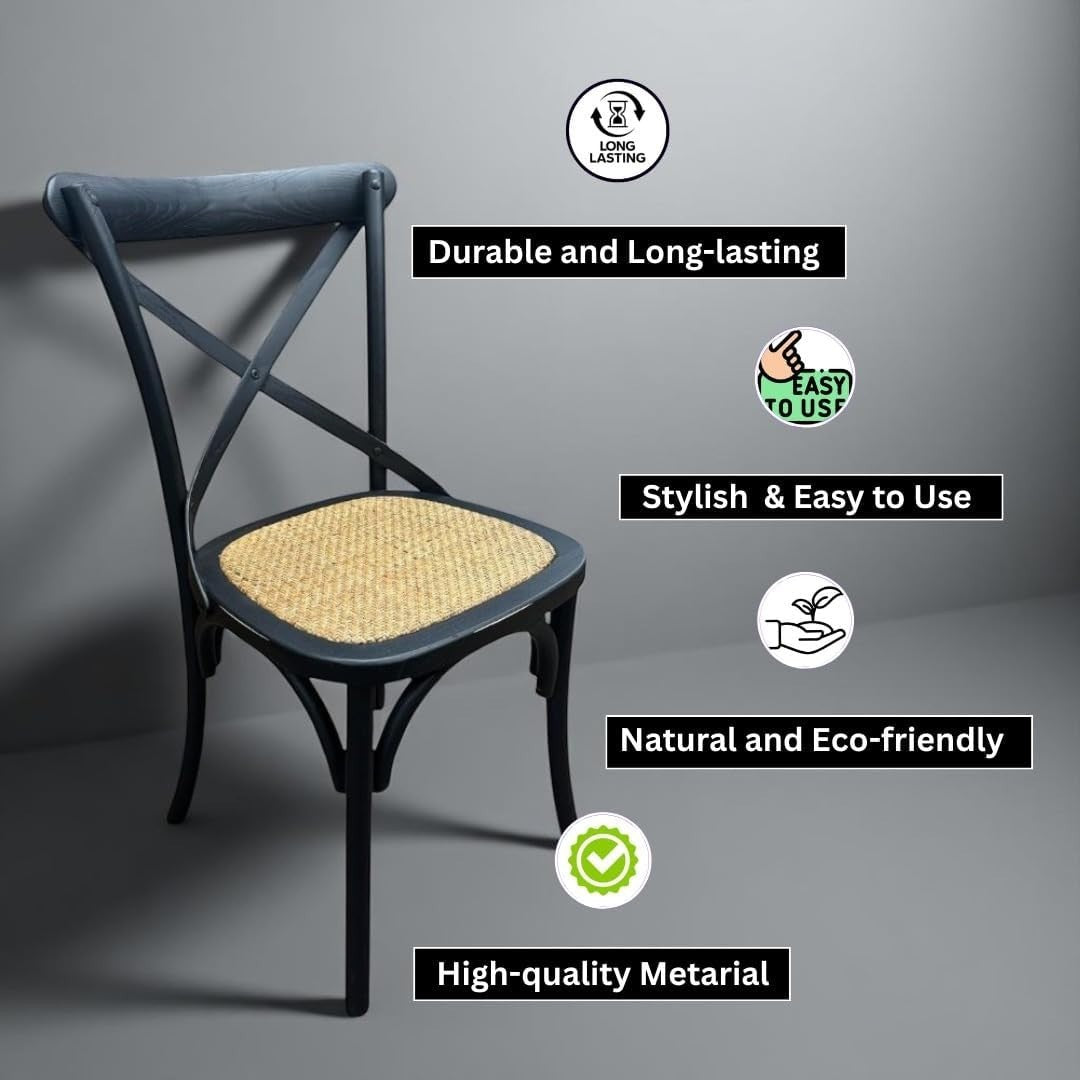 Oak Cross Back Dining Chair Rattan Seat Wooden Cafe Kitchen Restaurant Black