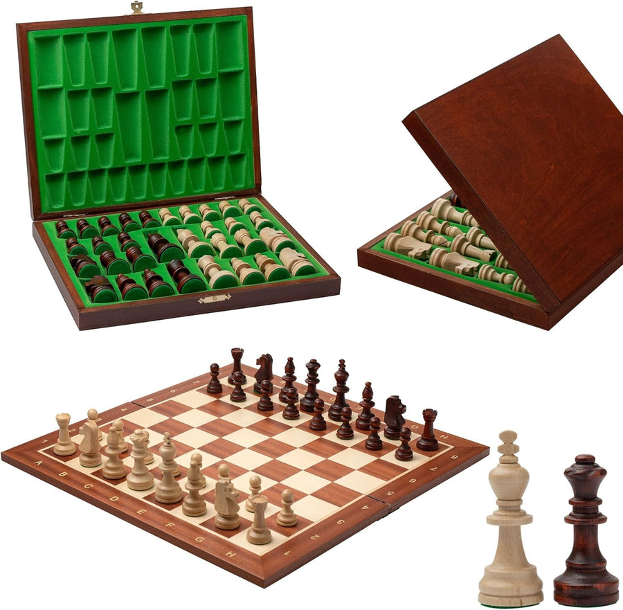 48cm Inlaid Wooden Chess Set with Weighted Staunton Pieces & Storage Box