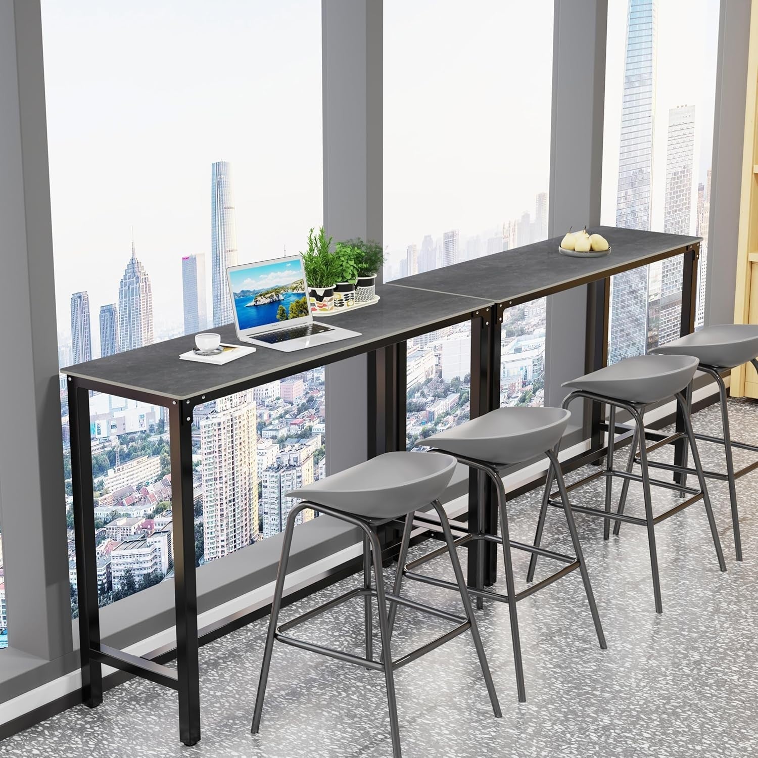 120cm Sintered Stone Bar Table, Tall Counter Height Dining Table Black Grey