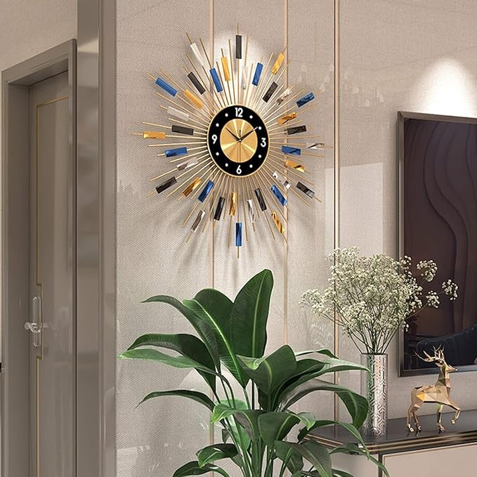 27" Extra Large Metal Wall Clock Modern Silent Sunburst Art Decor for Home