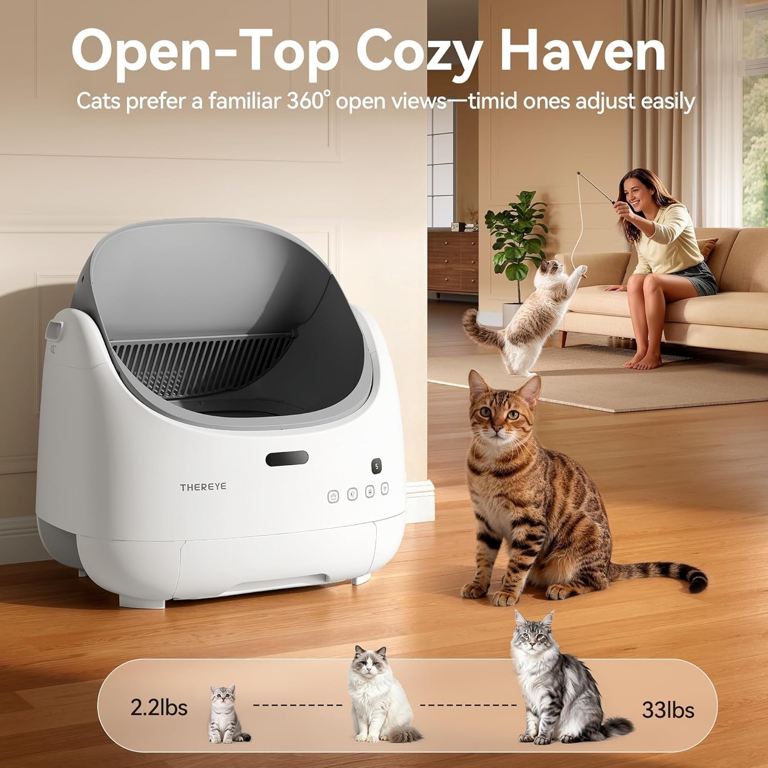 Self Cleaning Cat Litter Box APP Control XL Open Top Odor Control