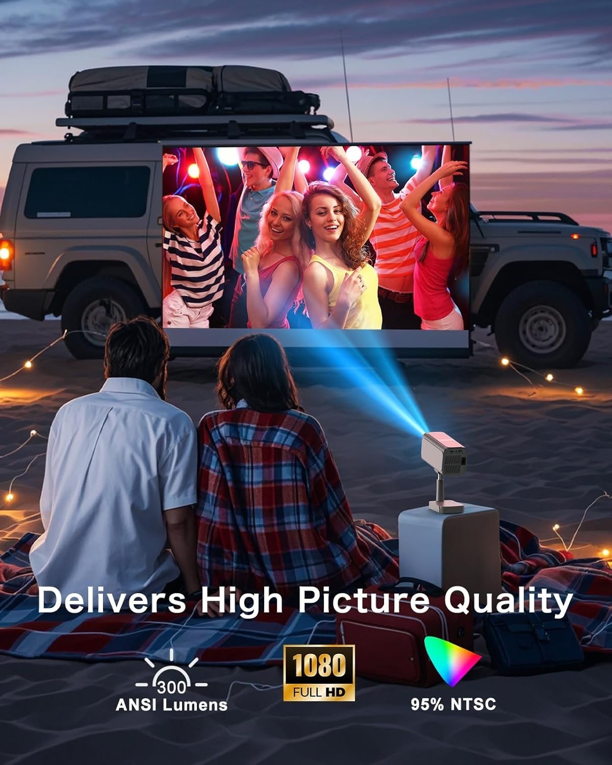 Android TV WiFi6 Mini Projector 180° Stand Auto Keystone Gaming