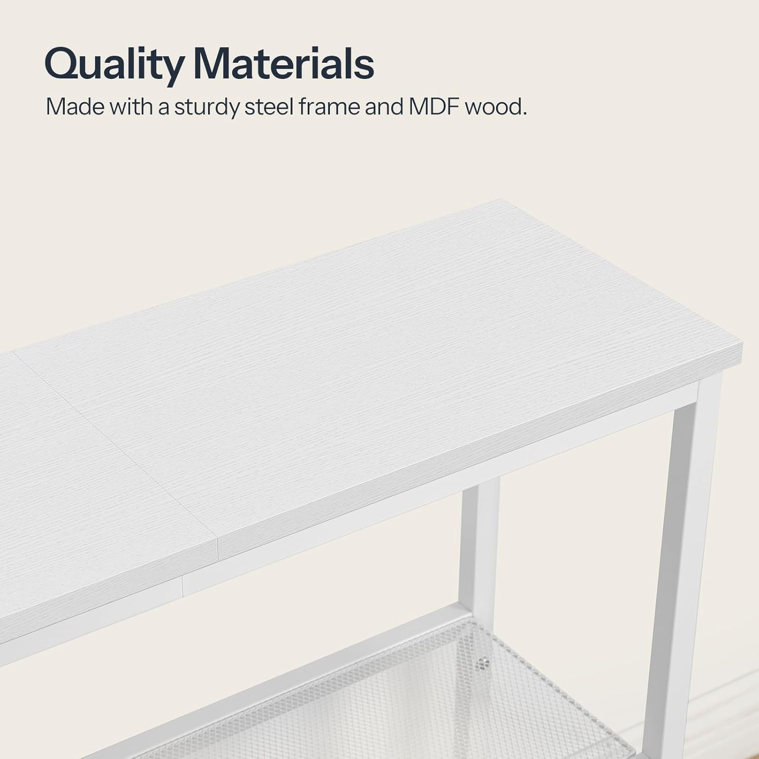 Slim 3-Tier Console Table with Metal Frame & Wide Shelves for Small Spaces