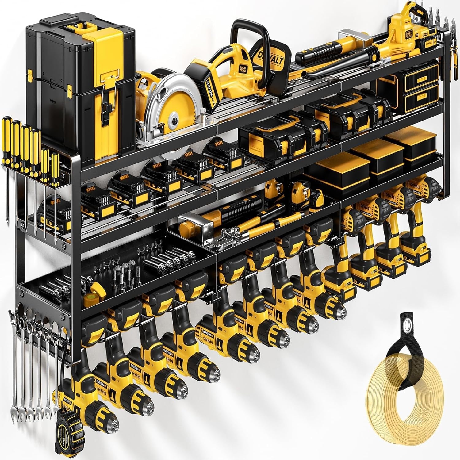 49" Wall-Mount Tool Organizer 4-Tier 12 Drills Holder Black