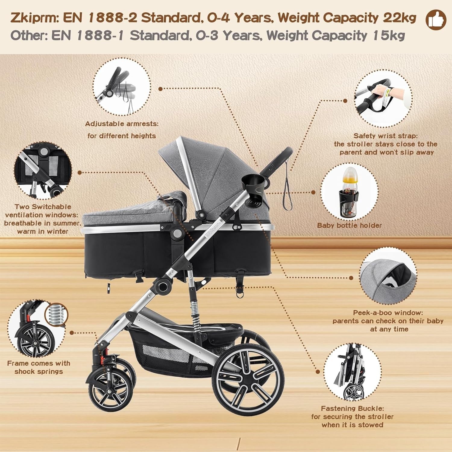 3-in-1 Baby Stroller Travel System Pram Car Seat Pushchair Blue Aluminium