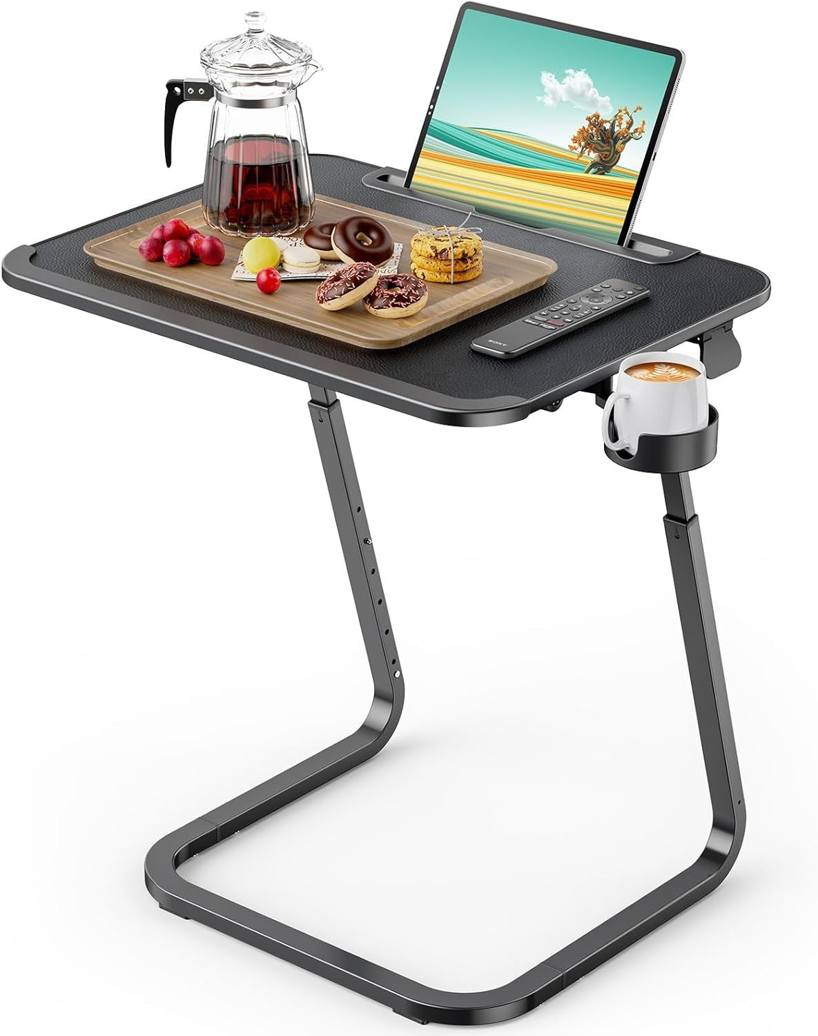 Overbed Laptop Table Sofa Desk Adjustable Angle C Shape Tray with Cup Holder