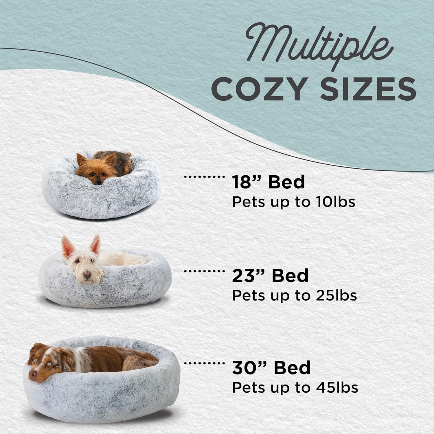 Calming Donut Dog Bed 23x23 Memory Foam Faux Fur Grey