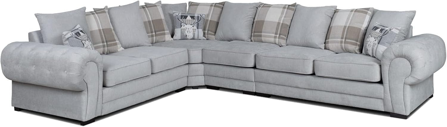 Grey 6 Seater Corner Sofa L-Shape Couch Scatter Back Cinema Lounge Suite
