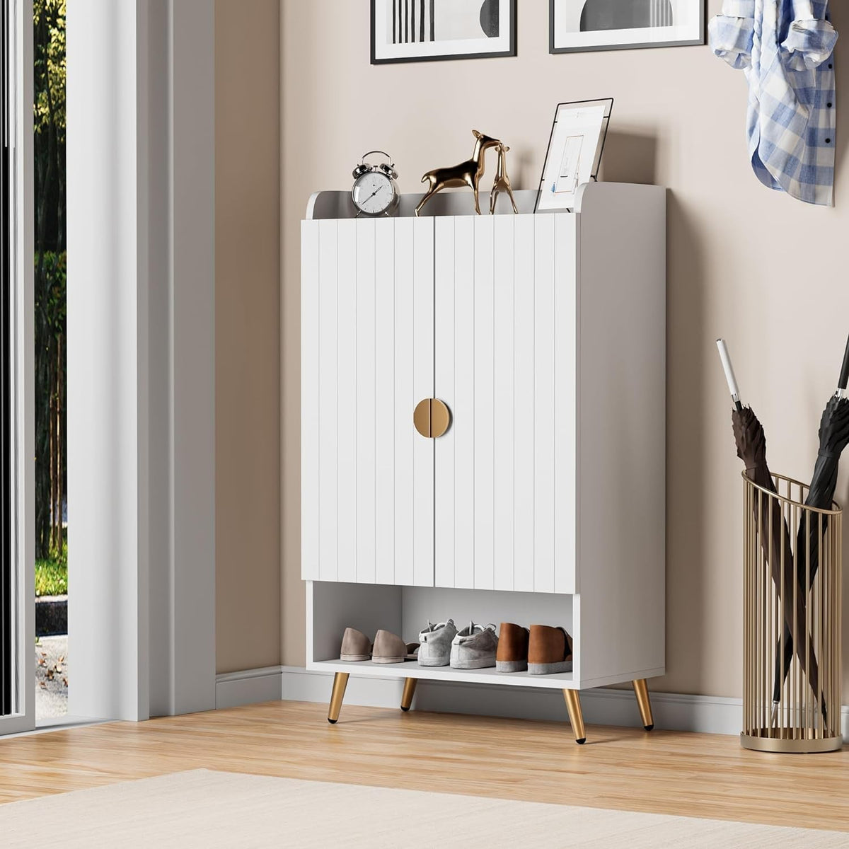 Modern White Shoe Cabinet 2 Door Cupboard w/ Adjustable Shelves 80x35x100cm