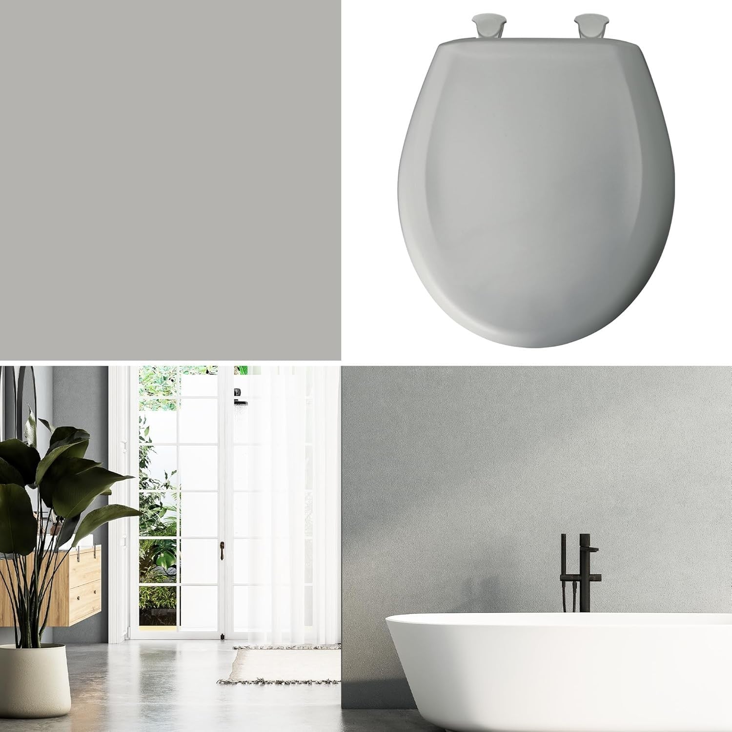 Round Toilet Seat Ice Gray Soft Close Durable Plastic Classic Style