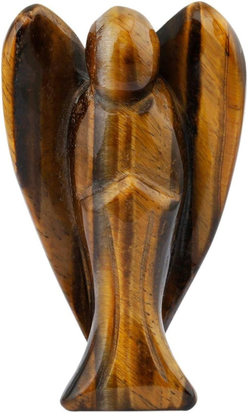 Tiger’s Eye Crystal Guardian Angel 3" Carved Figurine Healing Luck Gift