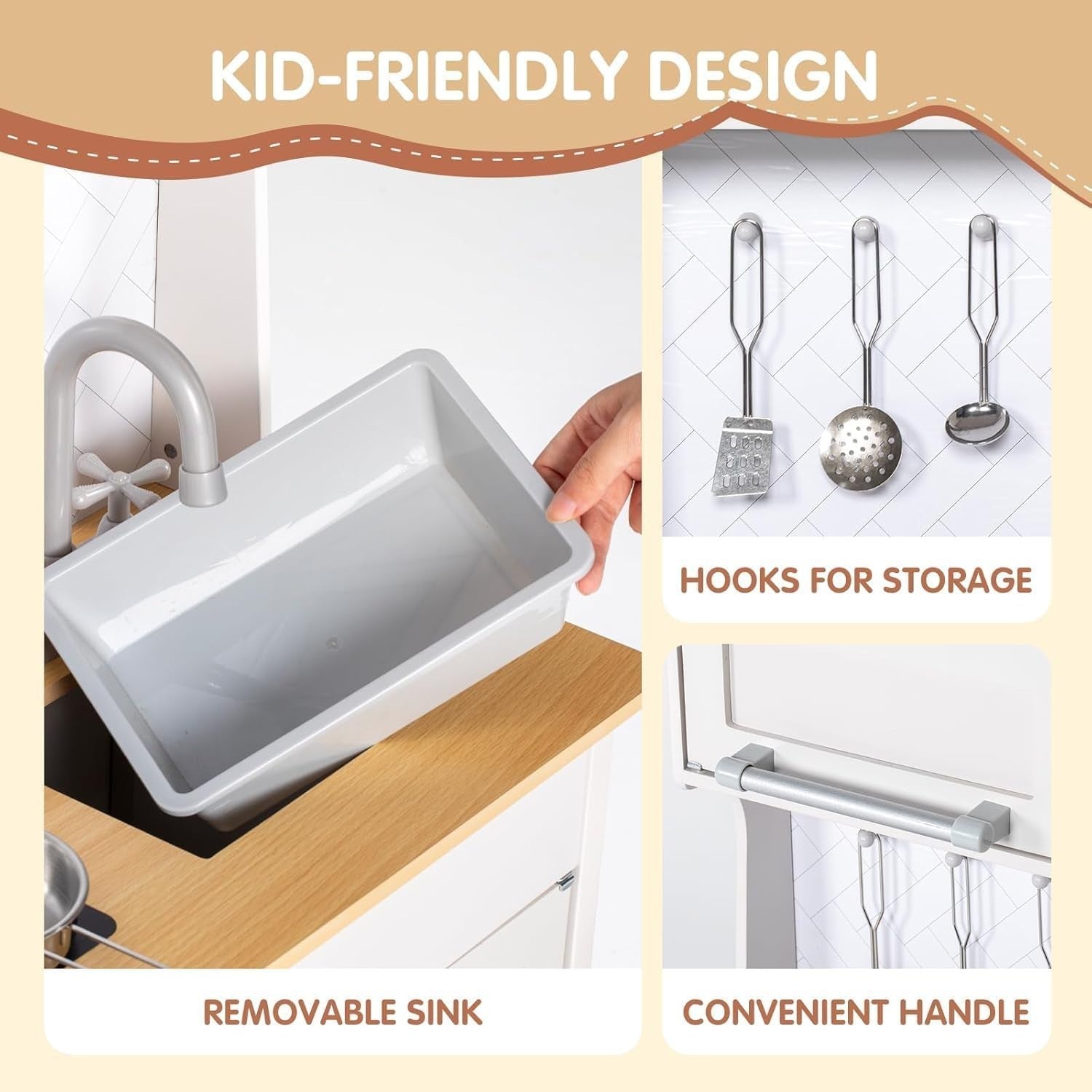 Wooden Kids Play Kitchen Set Sink Stove Oven Accessories White Toy