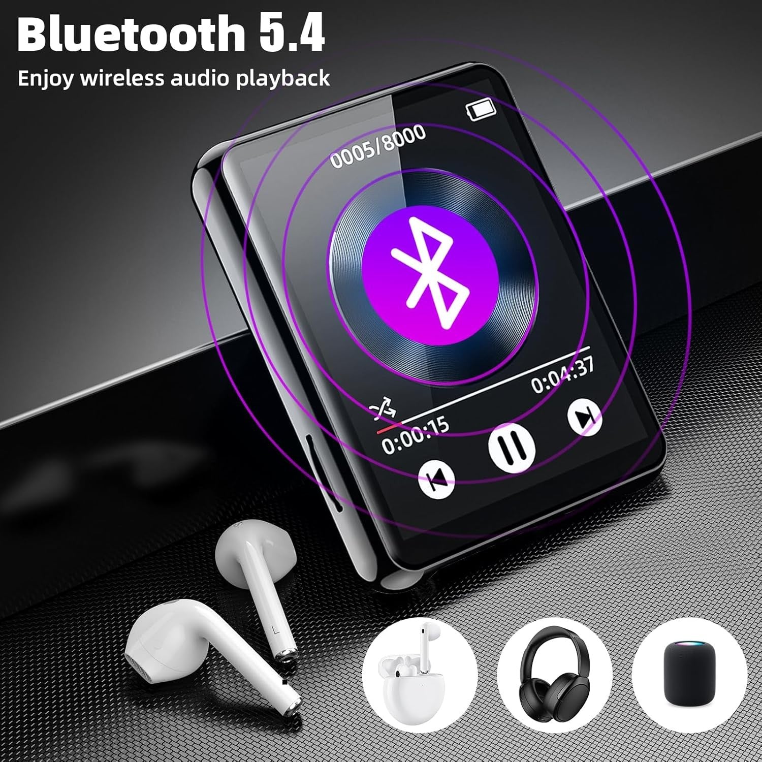 128GB MP3 Player Bluetooth 2.4" Touch Screen FM HiFi Black