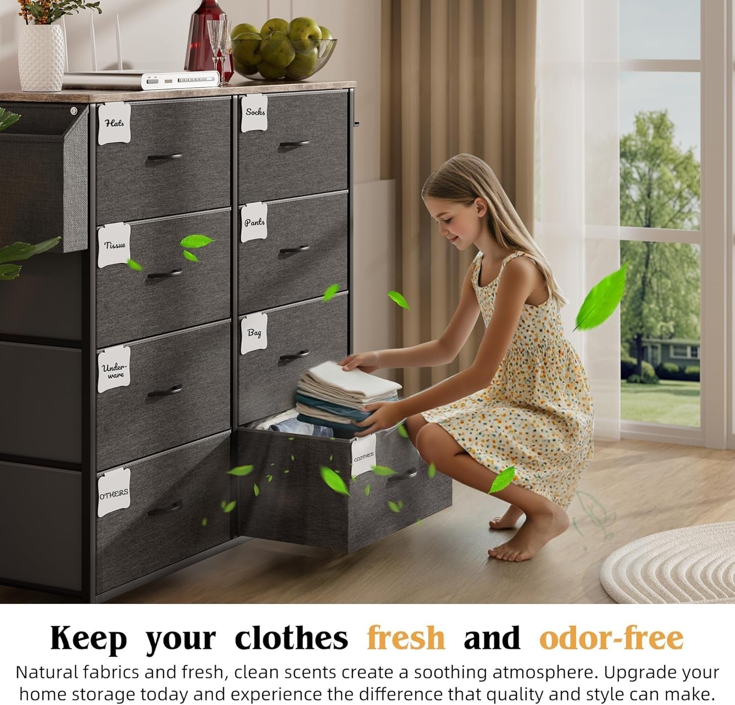 8 Drawer Dark Grey Storage Cabinet w/ Side Pocket & Labels 80x30x97cm