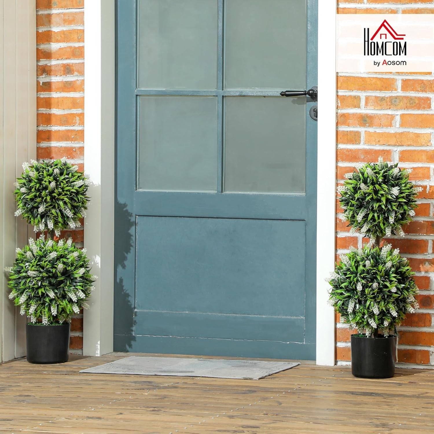 2 Set 70cm Artificial Lavender Topiary Ball Trees White Flower Set in Pots Decor