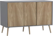 Modern Sideboard Cabinet Storage Unit Grey Oak 3 Door Sliding Pine Legs