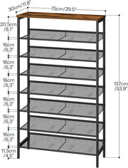 Tall 8-Tier Shoe Rack Organizer, Metal Shelves, Stores 28 Pairs, 137cm High