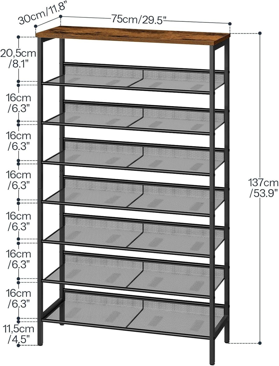 Tall 8-Tier Shoe Rack Organizer, Metal Shelves, Stores 28 Pairs, 137cm High