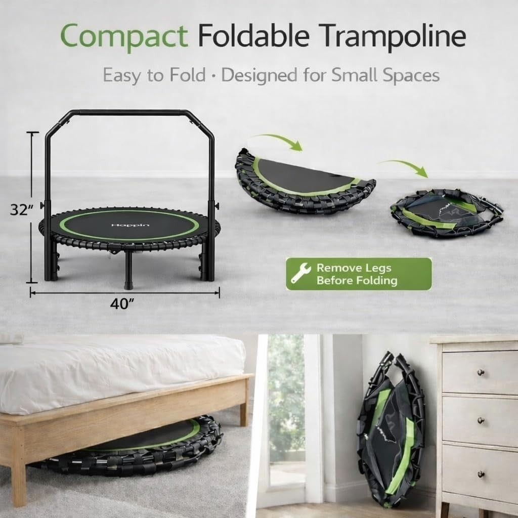 40in Foldable Rebounder Trampoline Adjustable Handle Quiet Fitness 220LB