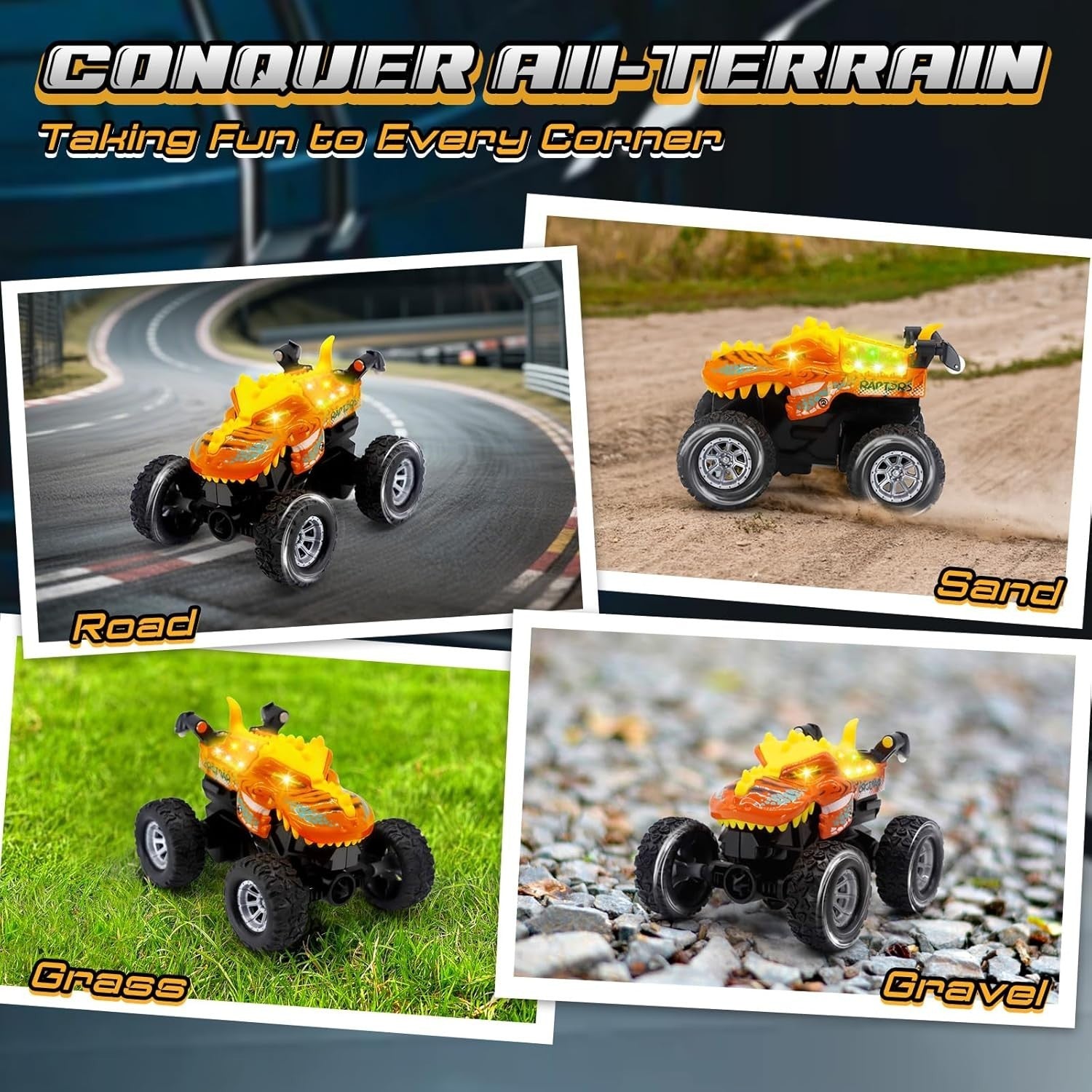 RC Car with LED Eyes – 2.4GHz Rechargeable Stunt Toy for Kids 6–12 (Orange)