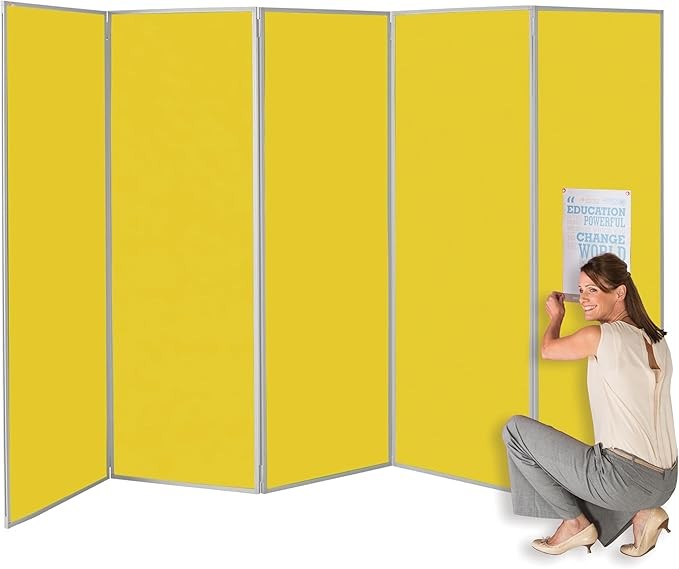 5 Panel Folding Room Divider 180cm Height Yellow Privacy Screen Office Display