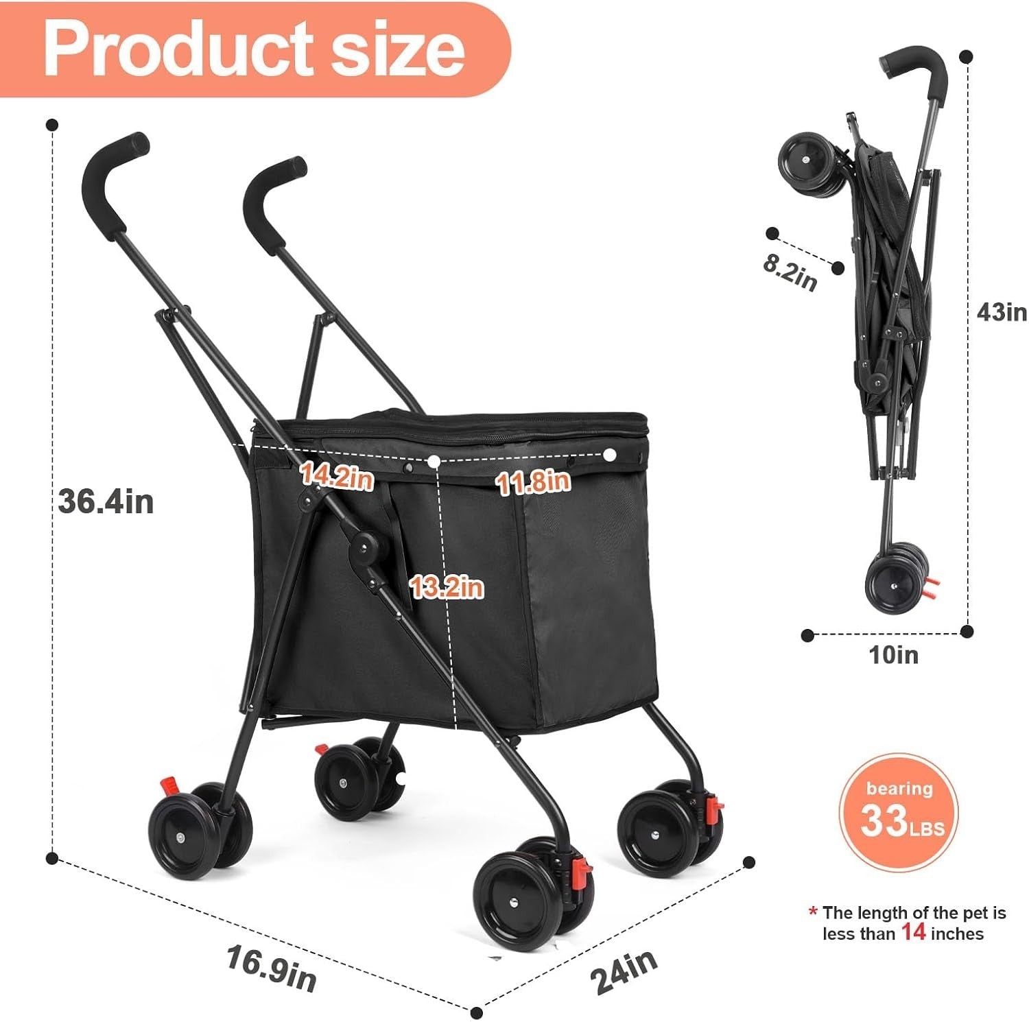 Folding Utility Wagon Heavy Duty Cart 60lb Load All Terrain Wheels Black