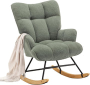 Rocking Chair Nursery Glider Comfy Armchair High Back Padded Seat Green