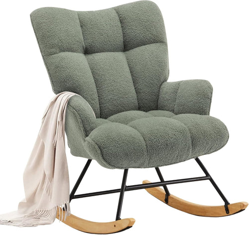Rocking Chair Nursery Glider Comfy Armchair High Back Padded Seat Green