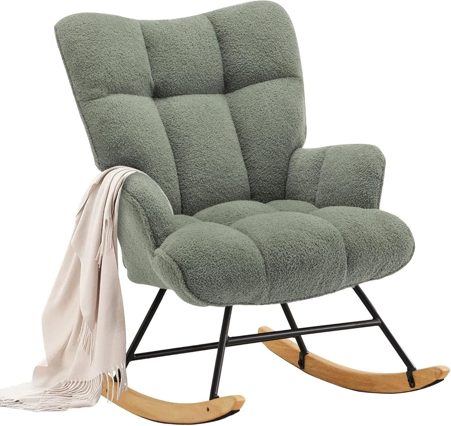 Rocking Chair Nursery Glider Comfy Armchair High Back Padded Seat Green